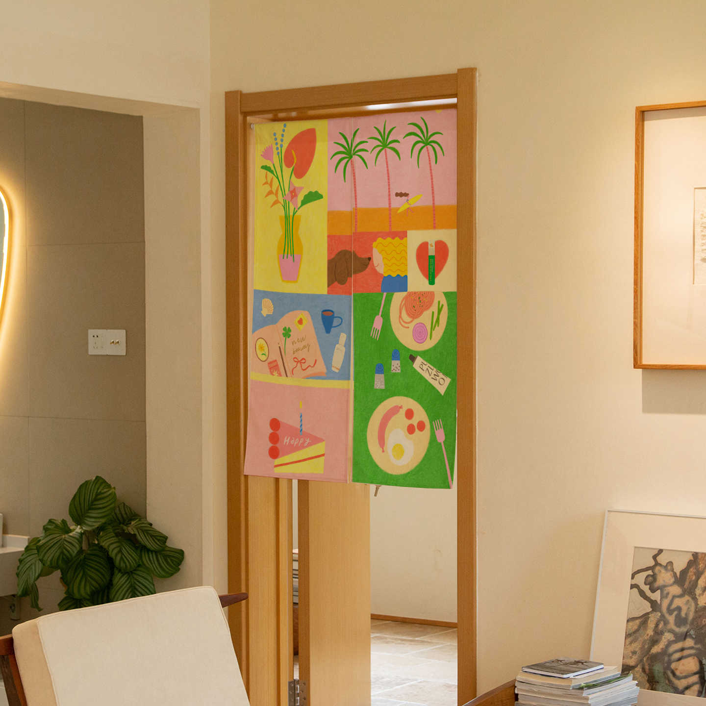 Commercial Kitchen Ceiling - VIKAMA Hand Drawn Tropical Noren Door
