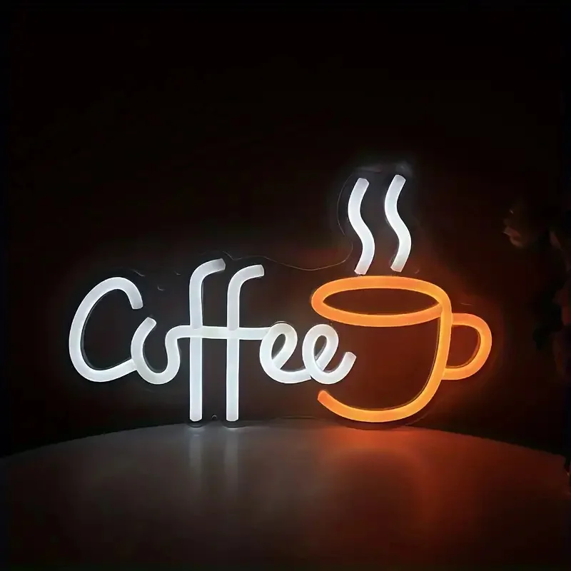 Commercial Kitchen Walls - Coffee Cup Designed Neon Sign Wall