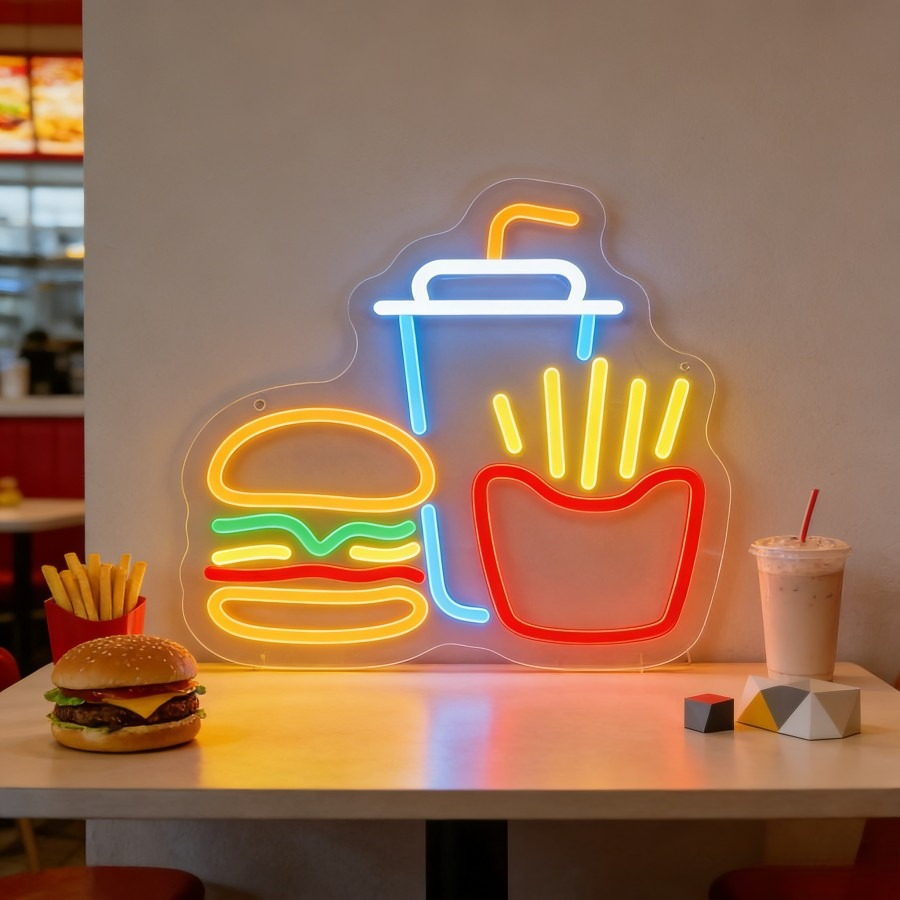 Commercial Kitchen Walls - Burger Fries Drink Fast Food LED