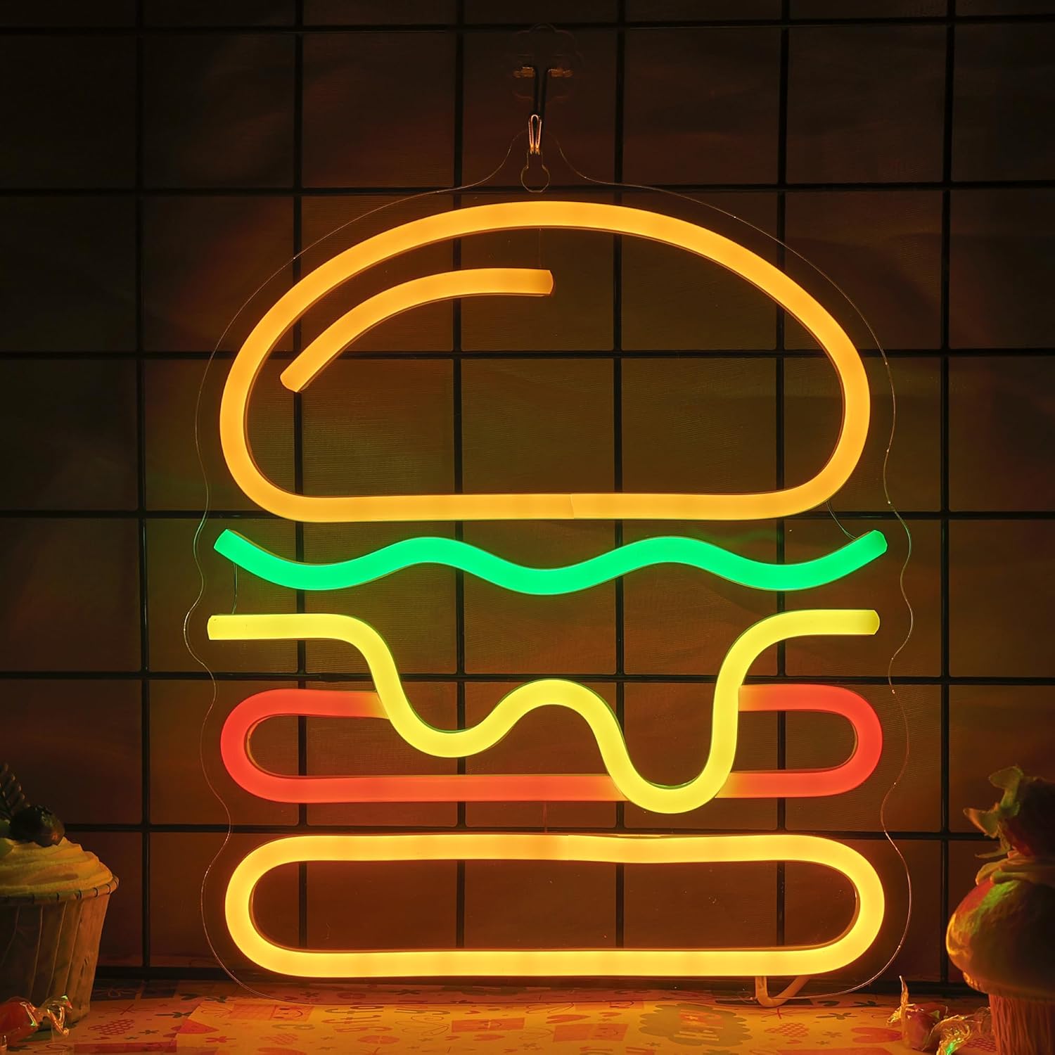 Burger Neon Sign with Layered  - Commercial Kitchen Walls 评论和价格