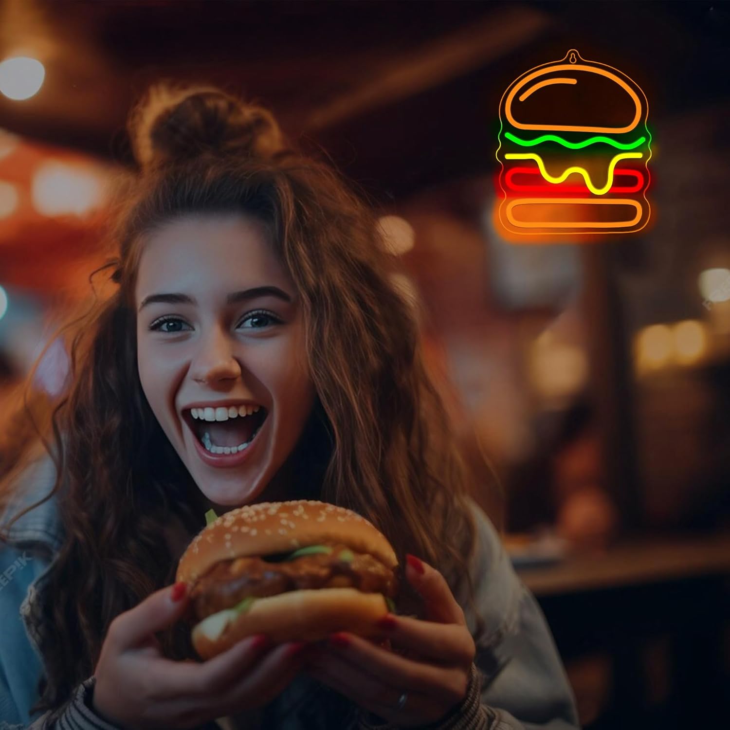 Burger Neon Sign with Layered  - Commercial Kitchen Walls 评论和价格