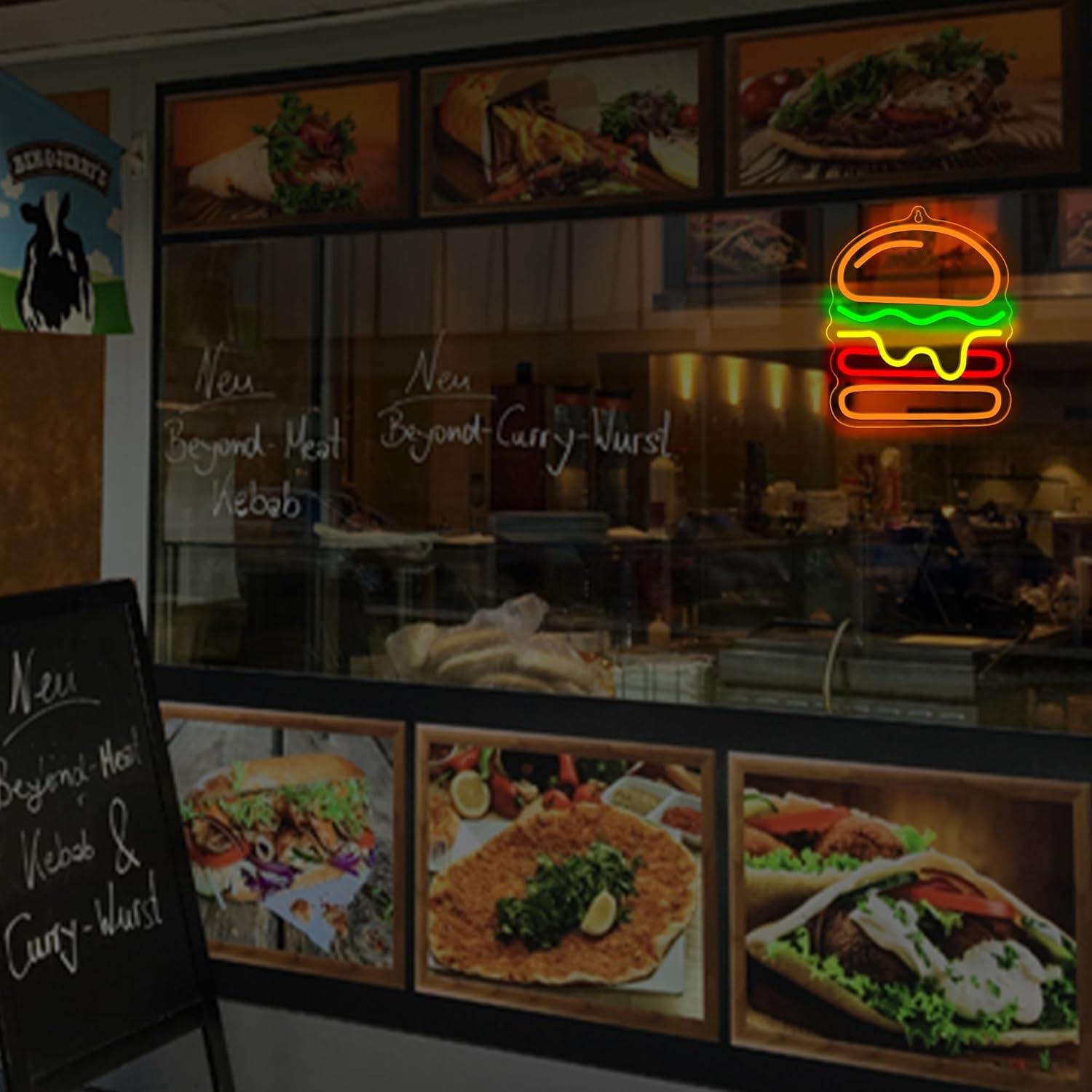 Burger Neon Sign with Layered  - Commercial Kitchen Walls 评论和价格
