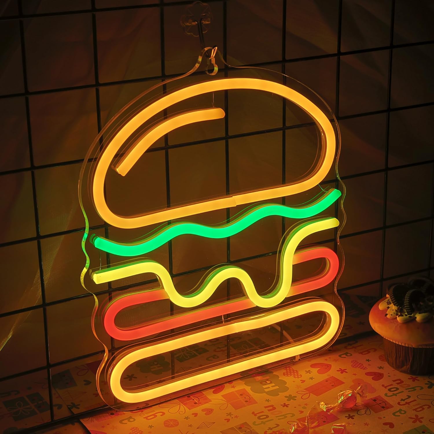 Burger Neon Sign with Layered  - Commercial Kitchen Walls 评论和价格
